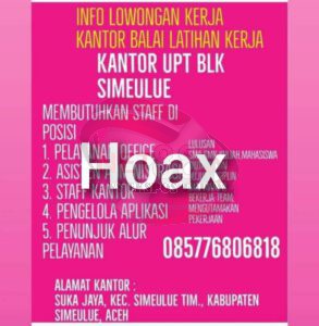 Klarifikasi Kepala UPTD BLK Simeulue, Terkait adanya Lowongan Kerja adalah Modus Penipuan