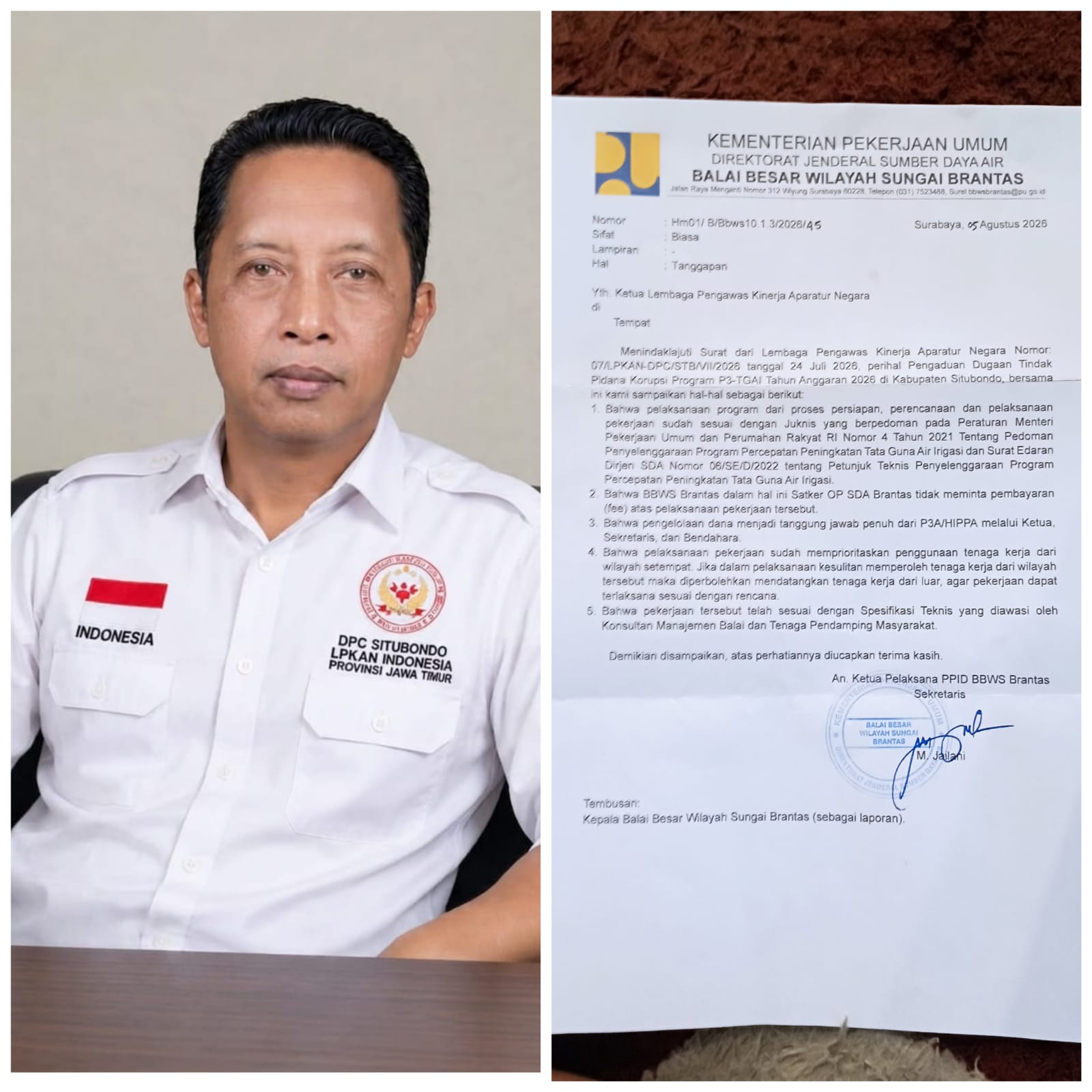 Tak Puas Jawaban BBWS Brantas soal P3-TGAI Situbondo, LPKAN Indonesia Siapkan Laporan ke POLDA Jatim