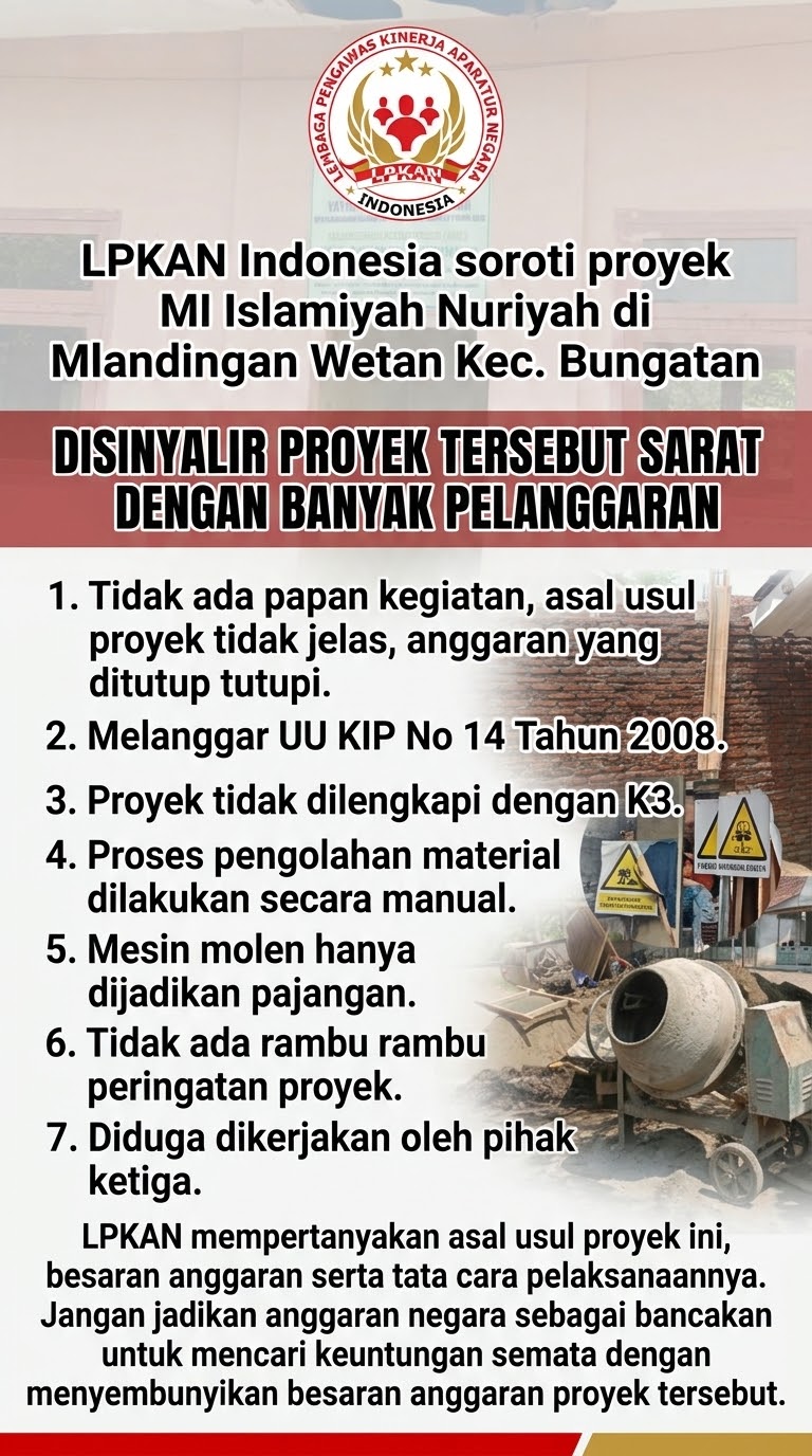 Proyek Pembangunan MI Islamiyah Nuriyah Disorot LPKAN Indonesia, Aspek Transparansi di Pertanyakan